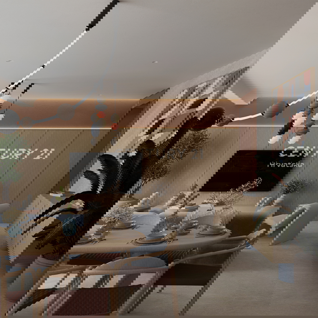 ZADAR, LJUBAČ, LUKSUZNO NOVOGRADNJA. S5= 98,80 m2 + strešna terasa 120 m2, 2. nadstropje, 50 m DO MORJA IN PLAŽE, POGLED NA MORJE