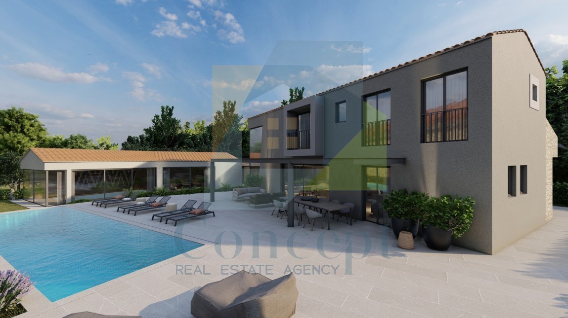 Motovun, okolica, oblikovana vila s bazenom in pogledom na morje