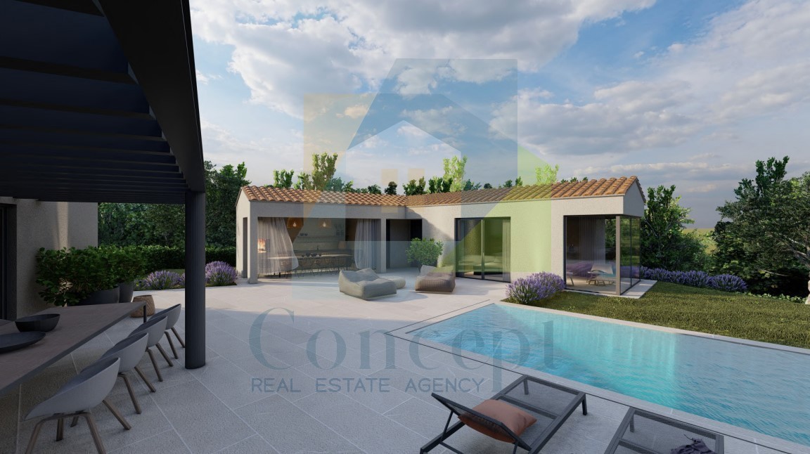 Motovun, okolica, oblikovana vila s bazenom in pogledom na morje