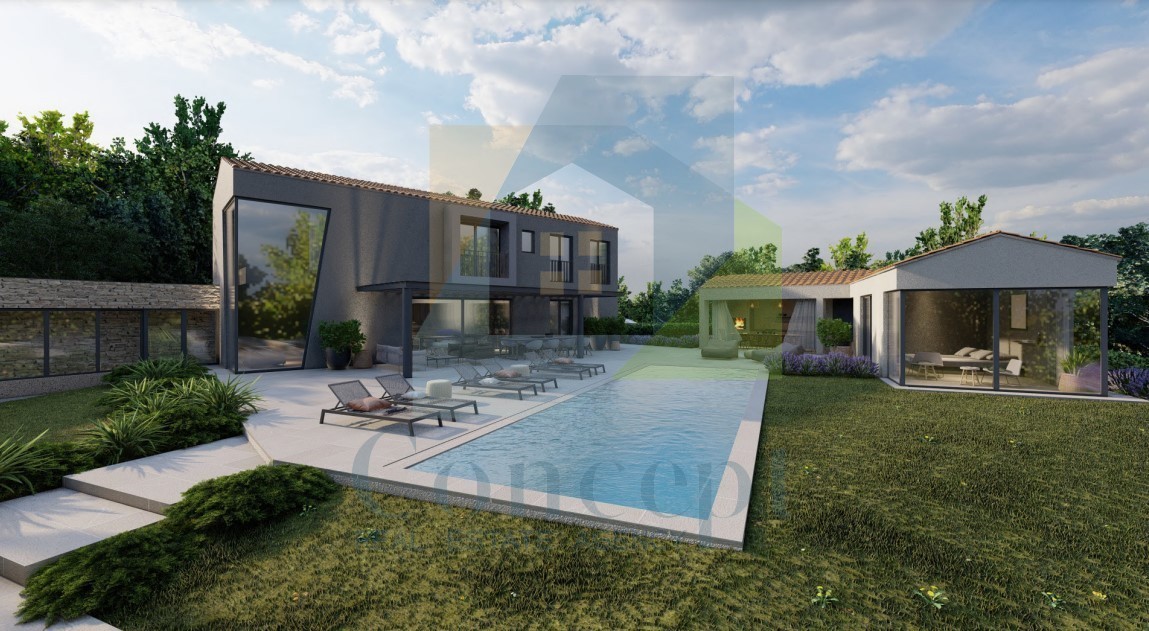 Motovun, okolica, oblikovana vila s bazenom in pogledom na morje