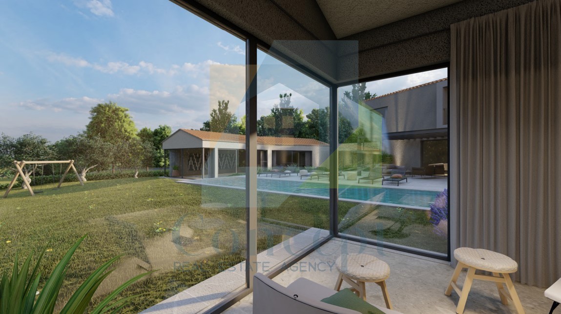 Motovun, okolica, oblikovana vila s bazenom in pogledom na morje