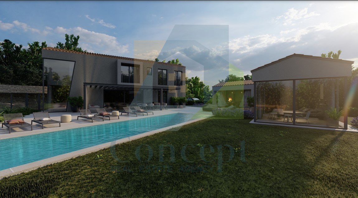 Motovun, okolica, oblikovana vila s bazenom in pogledom na morje