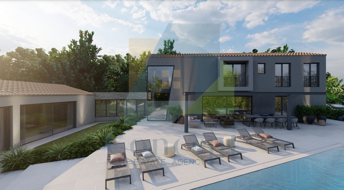 Motovun, okolica, oblikovana vila s bazenom in pogledom na morje