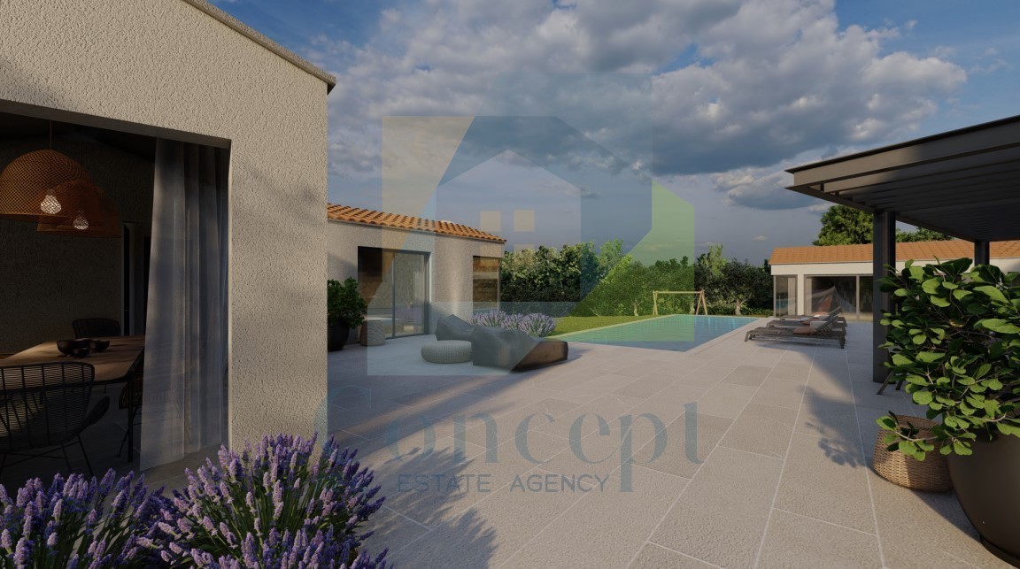 Motovun, okolica, oblikovana vila s bazenom in pogledom na morje