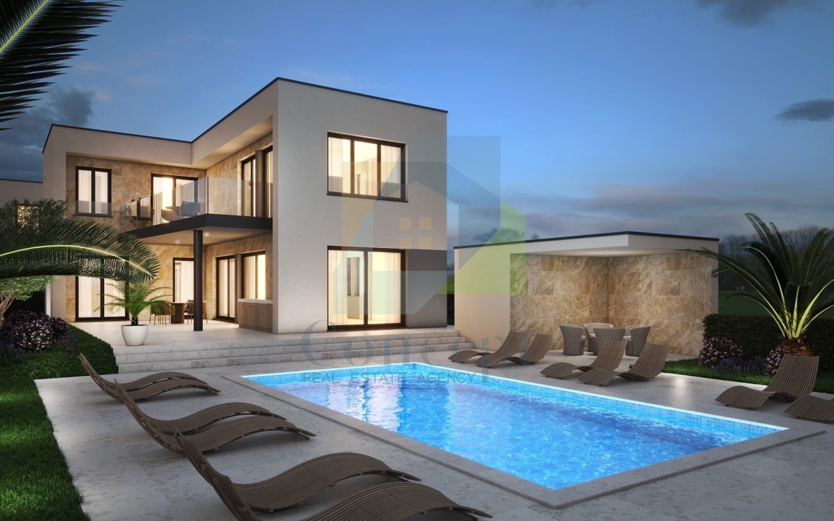 Pula, okolica, Moderna vila 450 m od morja s pogledom na Brijune