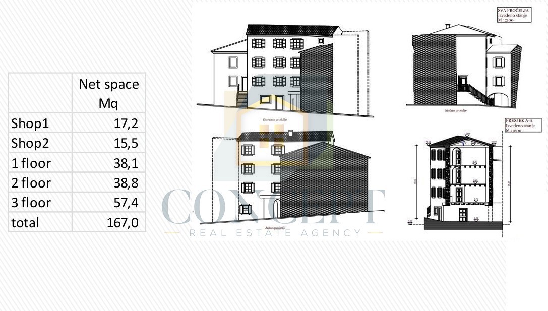 Istra, Oprtalj, Kamena hiša s 3 apartmaji in dvema poslovnima prostoroma
