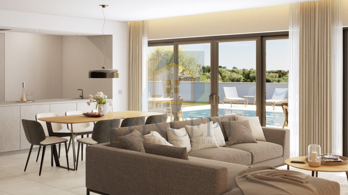 Poreč, okolica, Luksuzna moderna dvojna hiša s bazenom, 5 km od morja