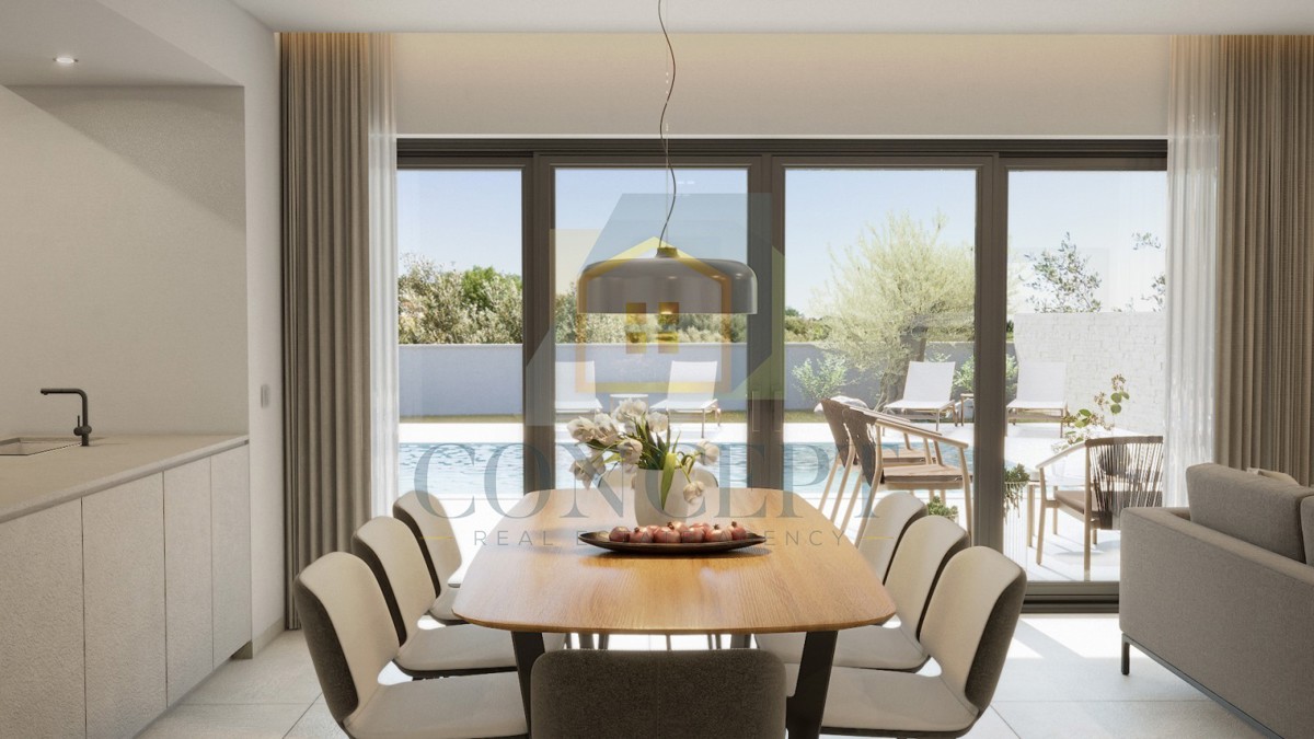 Poreč, okolica, Luksuzna moderna dvojna hiša s bazenom, 5 km od morja