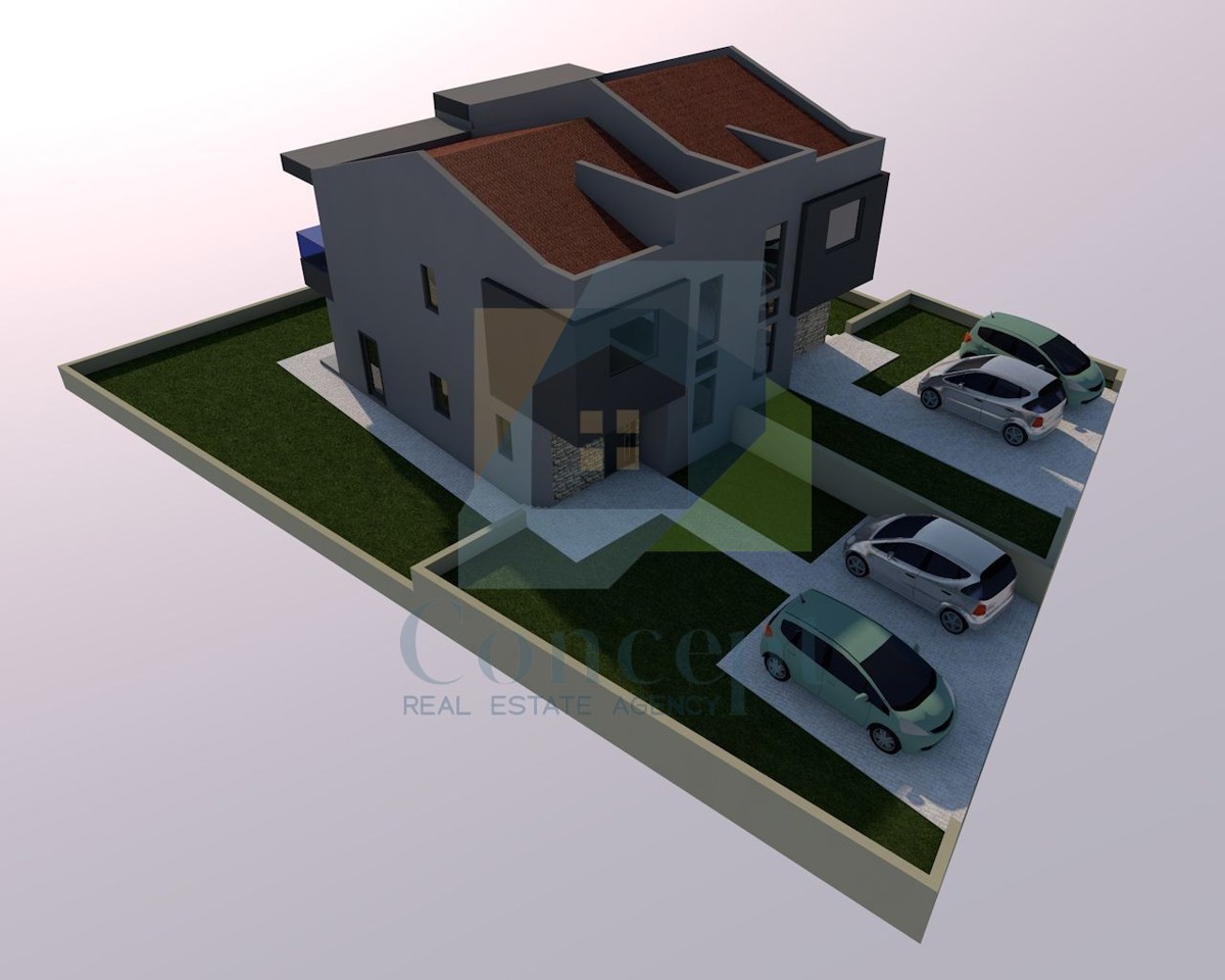 Poreč, okolica, Građevinsko zemljište s idejnim projektom za dvojni objekt 5 km od morja