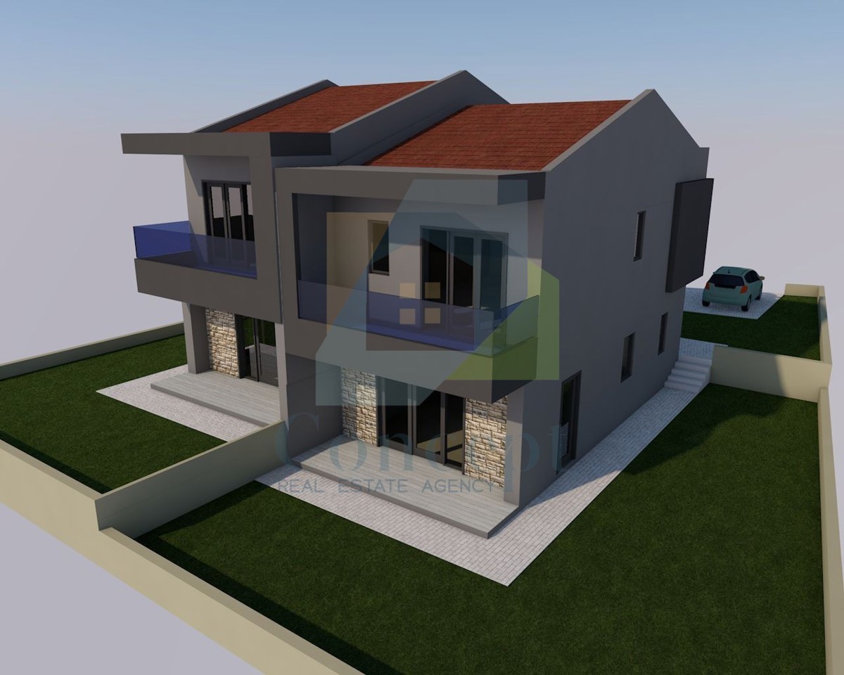 Poreč, okolica, Građevinsko zemljište s idejnim projektom za dvojni objekt 5 km od morja