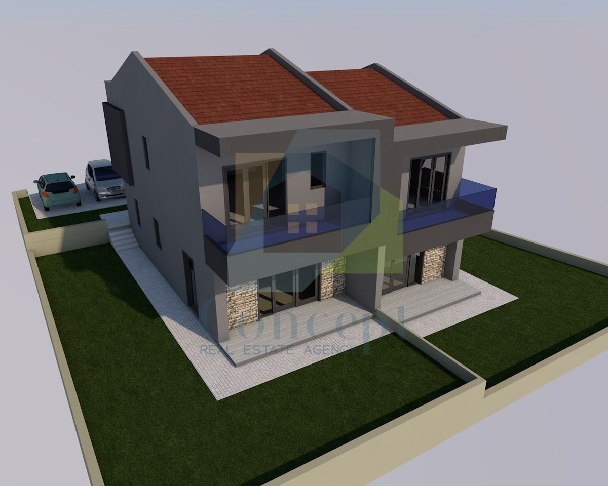 Poreč, okolica, Građevinsko zemljište s idejnim projektom za dvojni objekt 5 km od morja