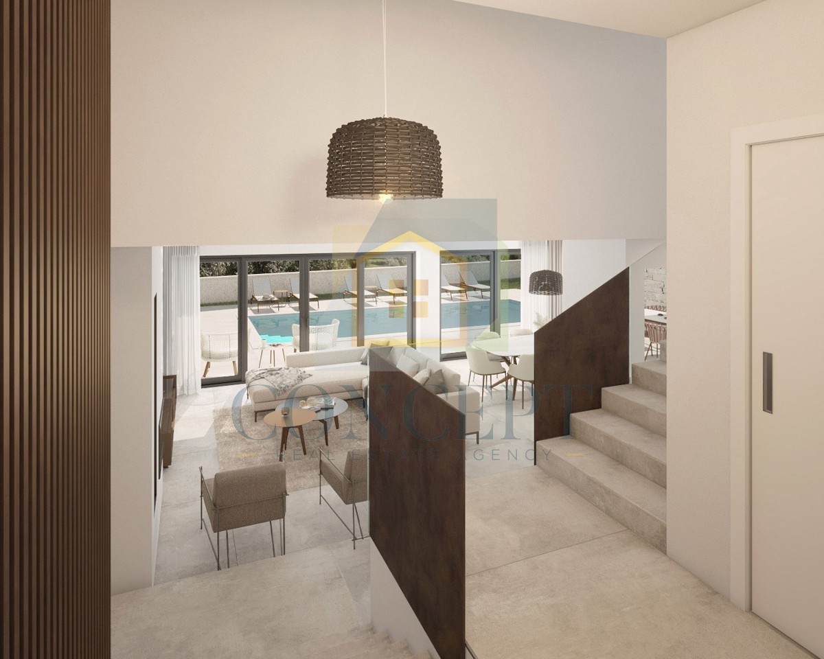 Poreč, okolica, Luksuzna moderna dvojna hiša s bazenom, 5 km od morja