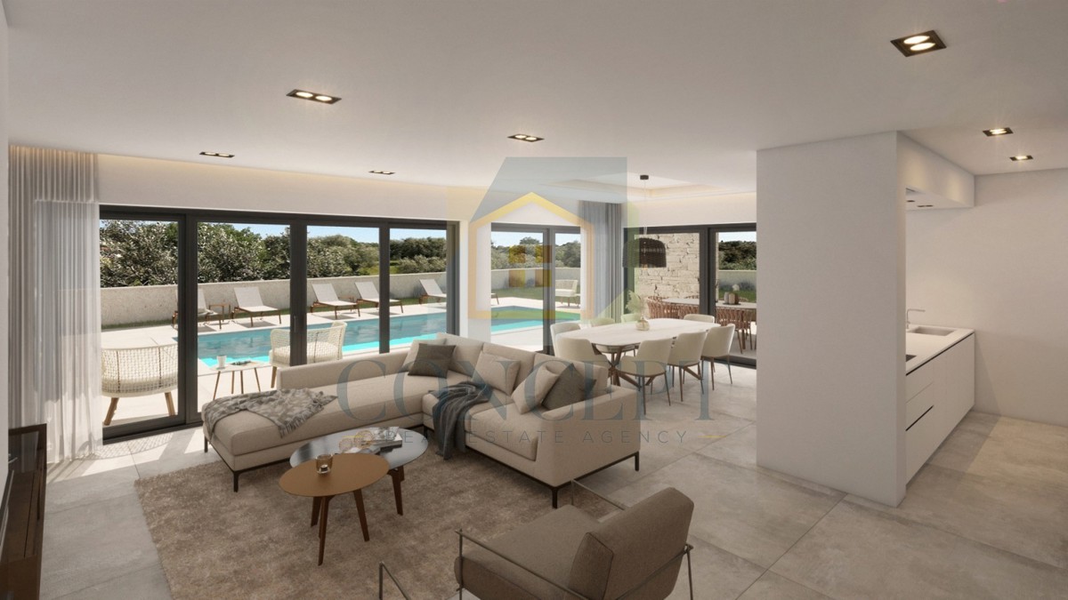 Poreč, okolica, Luksuzna moderna dvojna hiša s bazenom, 5 km od morja