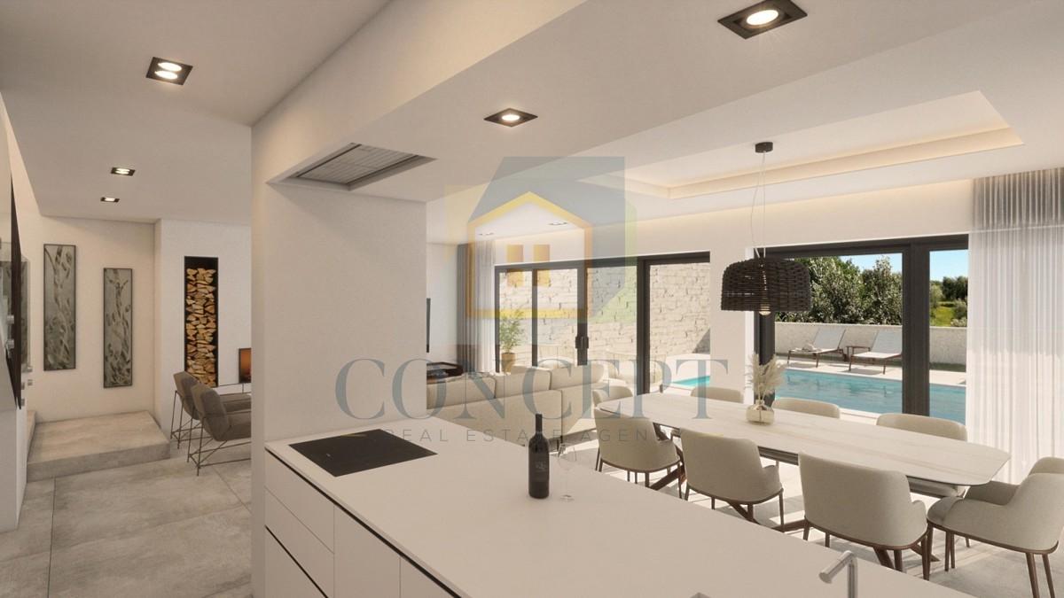 Poreč, okolica, Luksuzna moderna dvojna hiša s bazenom, 5 km od morja