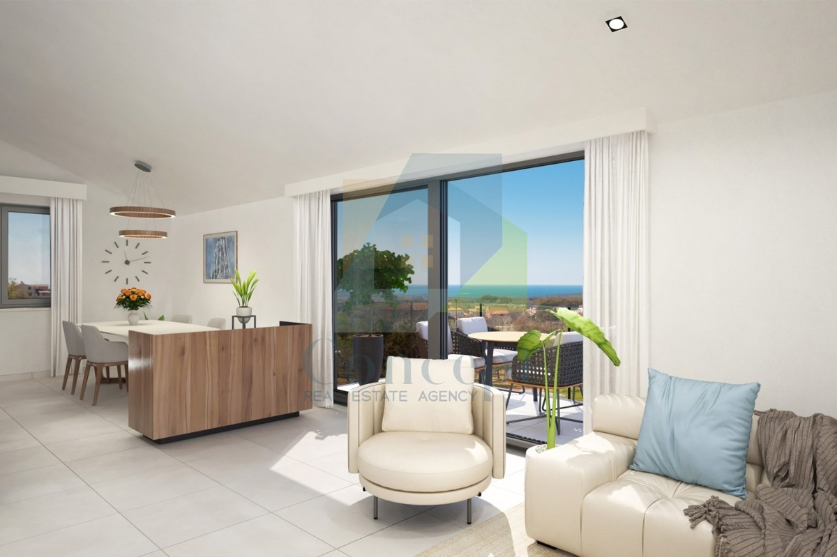 Poreč, okolica, Dvoetažni stan s 2 spalnici in pogledom na morje