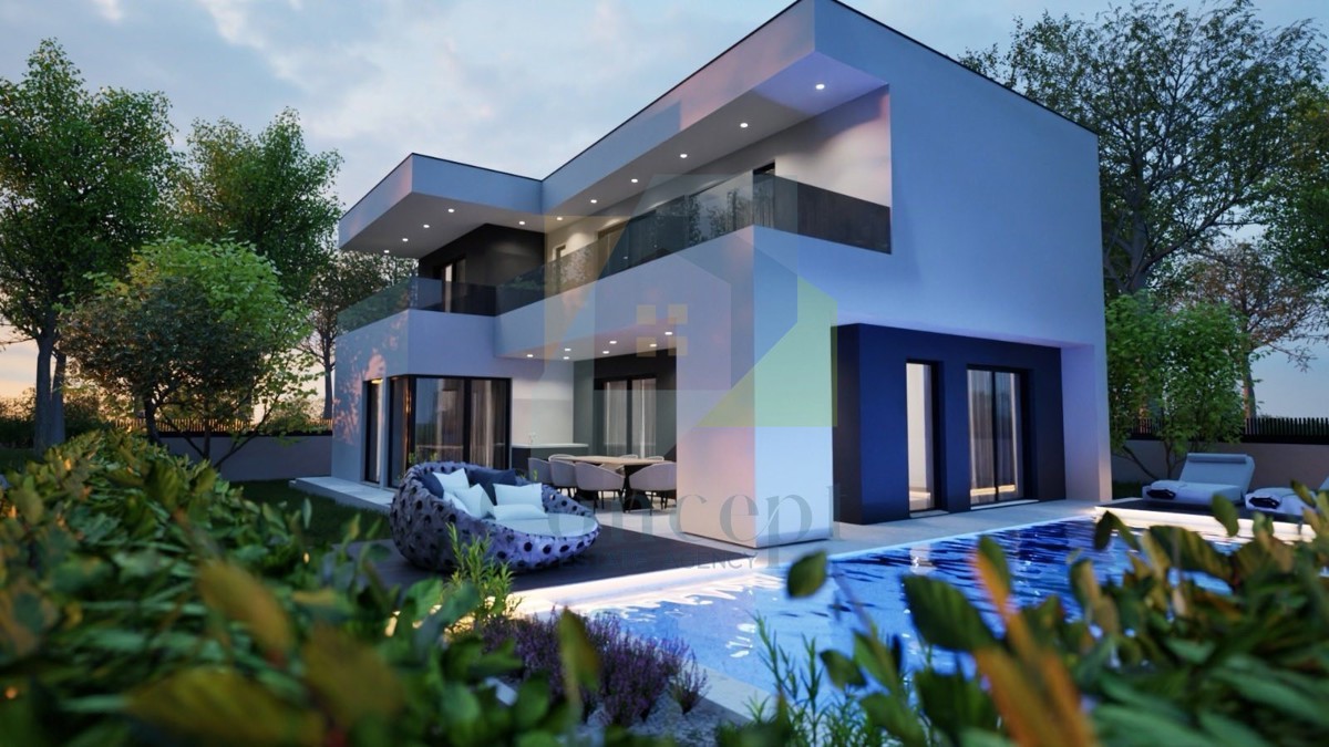 Umag, okolica, luksuzna samostojeća hiša s bazenom v gradnji na mirni lokaciji