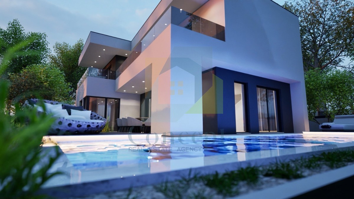 Umag, okolica, luksuzna samostojeća hiša s bazenom v gradnji na mirni lokaciji