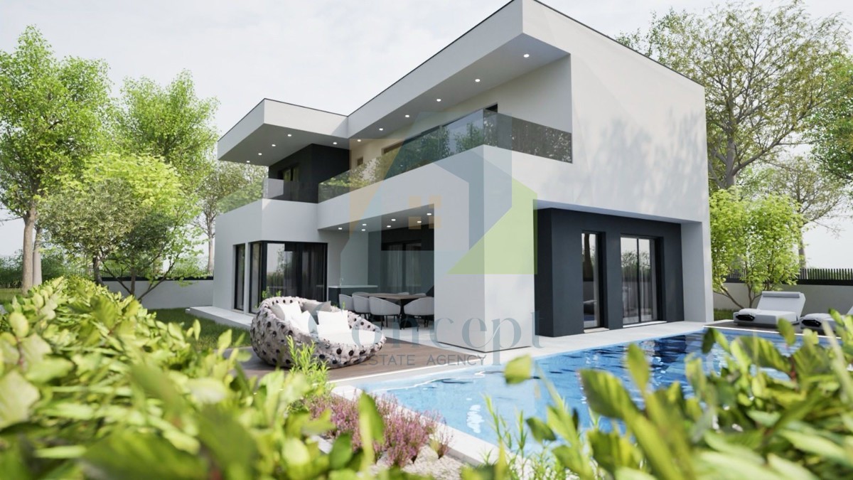 Umag, okolica, luksuzna samostojeća hiša s bazenom v gradnji na mirni lokaciji