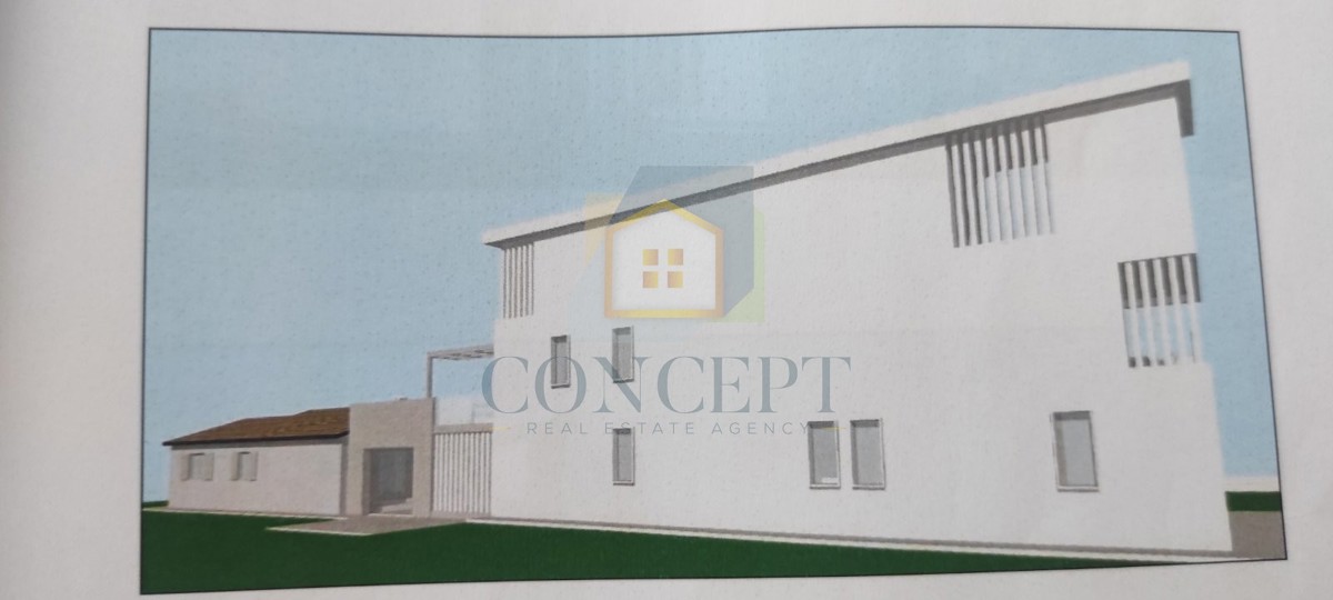 Poreč, okolica, Prizemna hiša s bazenom in zemljiščem za še eno hišo, 7 km od morja