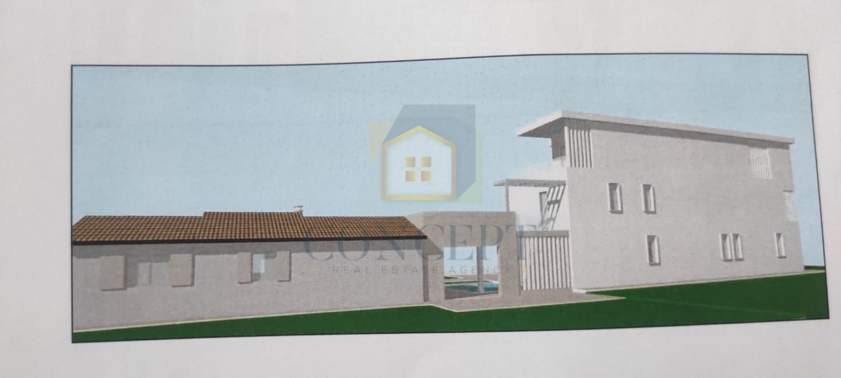 Poreč, okolica, Prizemna hiša s bazenom in zemljiščem za še eno hišo, 7 km od morja