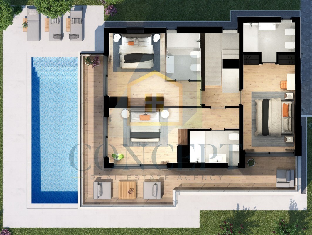 Poreč, uža okolica, samostojna luksuzna vila s bazenom i krovno teraso, 2 km od morja