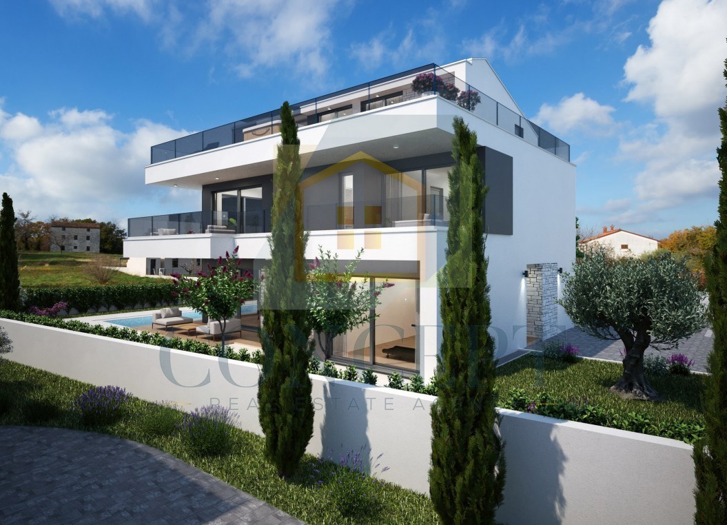 Poreč, uža okolica, samostojna luksuzna vila s bazenom i krovno teraso, 2 km od morja