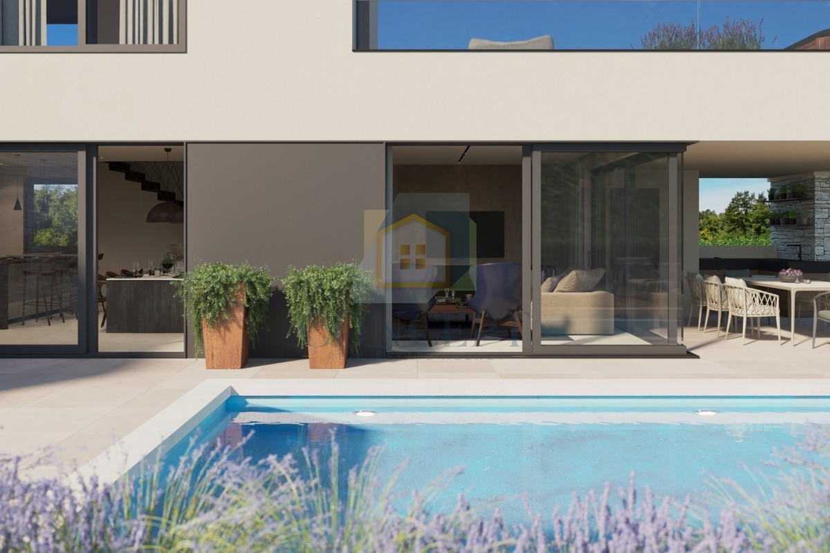 Poreč, okolica, Moderna vila s bazenom na robu vasi, 17 km od morja