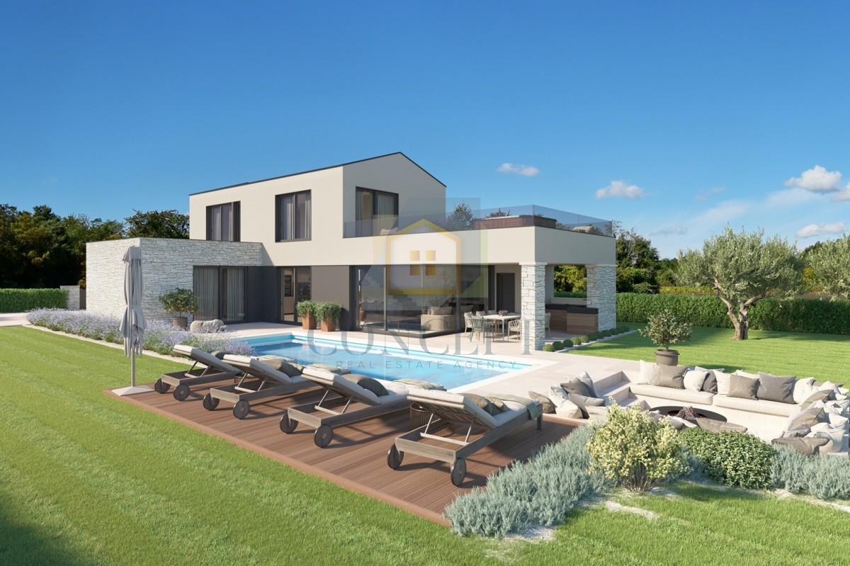 Poreč, okolica, Moderna vila s bazenom na robu vasi, 17 km od morja