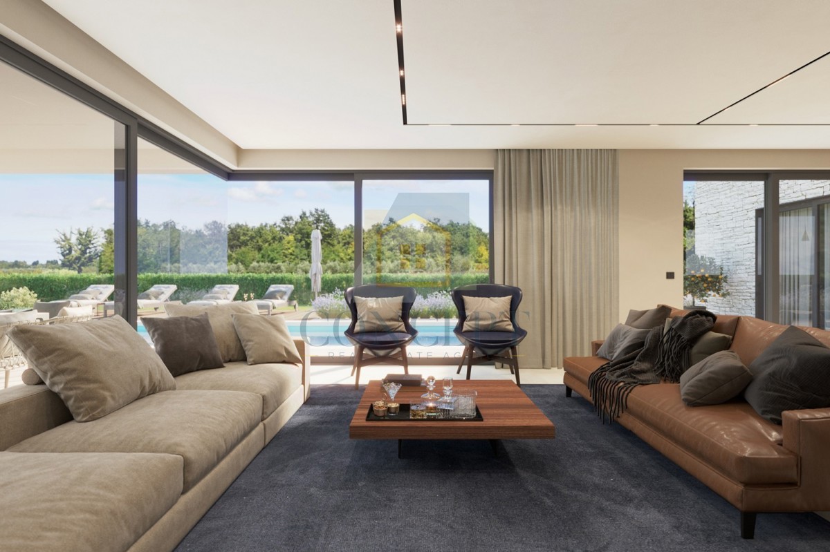 Poreč, okolica, Moderna vila s bazenom na robu vasi, 17 km od morja