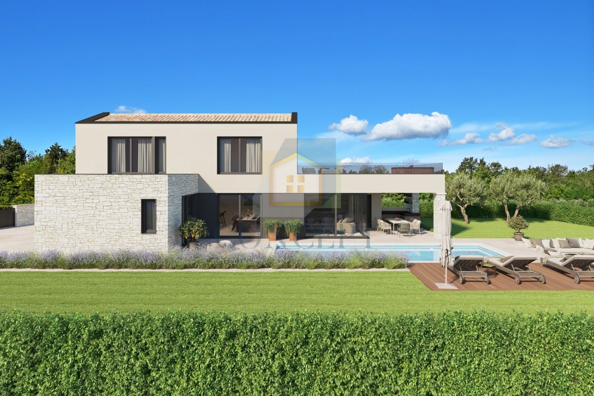 Poreč, okolica, Moderna vila s bazenom na robu vasi, 17 km od morja