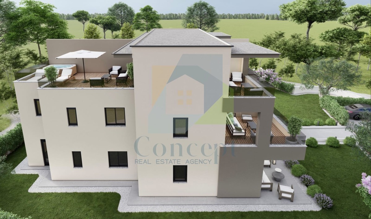 Poreč, okolica, Luksuzni dvoetažni stan s pogledom na morje, 3 km od morja