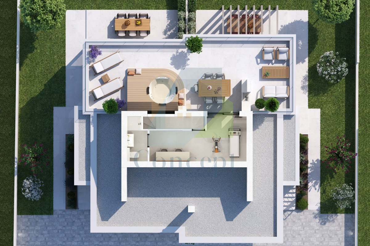 Umag, okolica, Luksuzni dvoetažni stan s krovno teraso, 300 m od morja