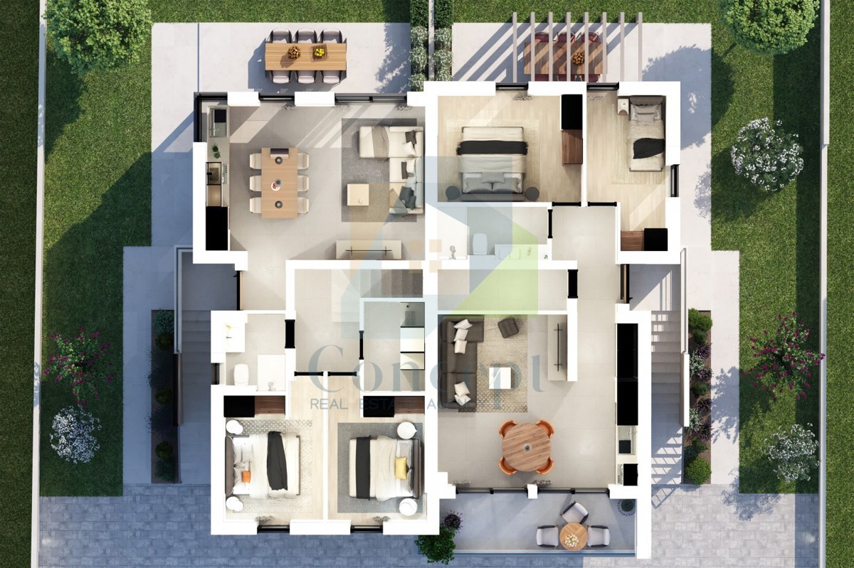 Umag, okolica, Luksuzni dvoetažni stan s krovno teraso, 300 m od morja