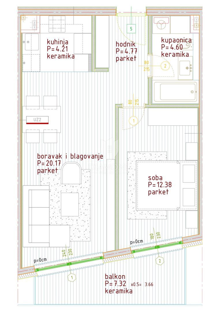 Poreč, trisobno stanovanje v 1. nadstropju v bližini centra!
