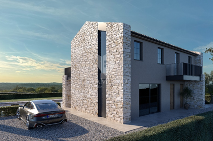 Sv. Lovreč okolica – moderna vila v gradnji z razgledom na Limski kanal