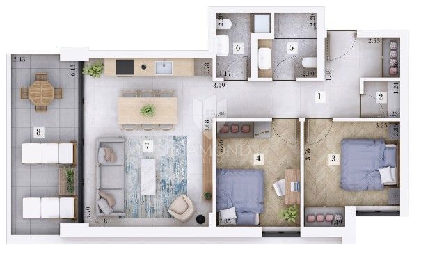 Rovinj, okolica, stanovanje z dvema spalnicama in teraso