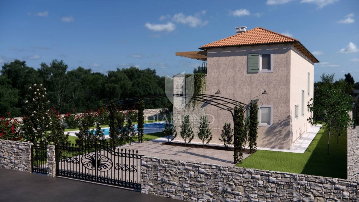 Žminj, okolica, nova hiša z bazenom v podeželski idili