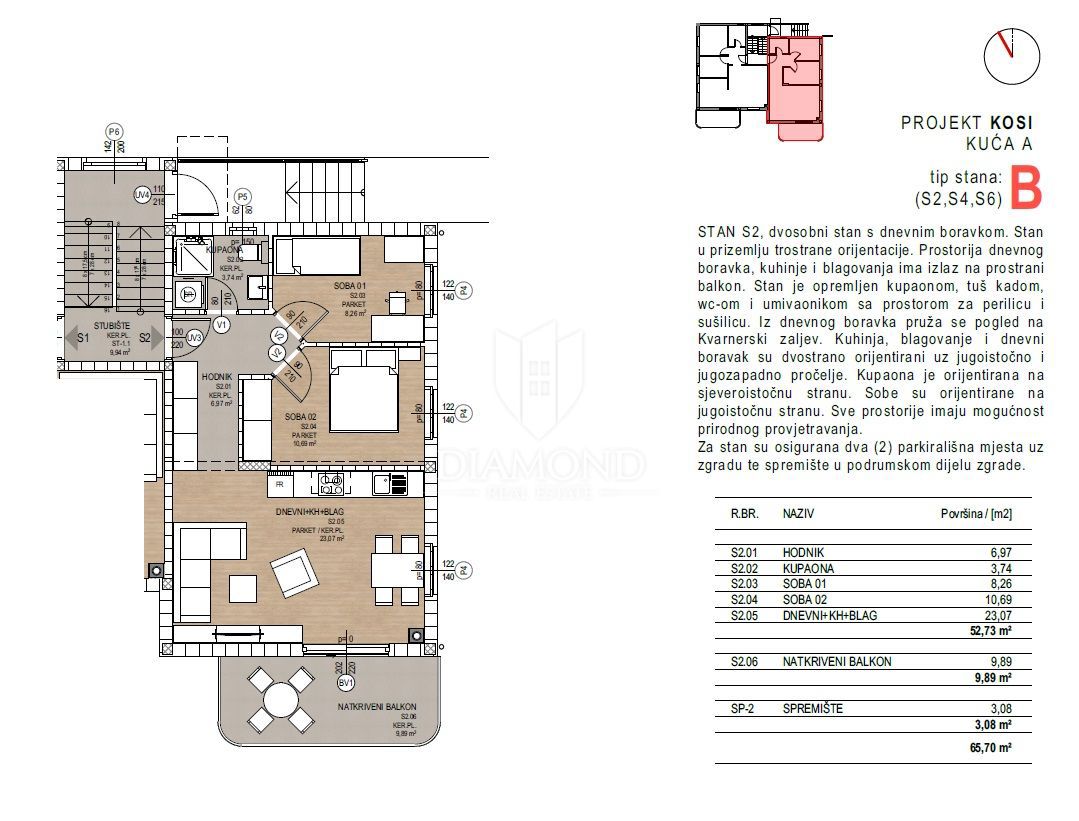 Apartmaj Kosi, Viškovo, 67m2