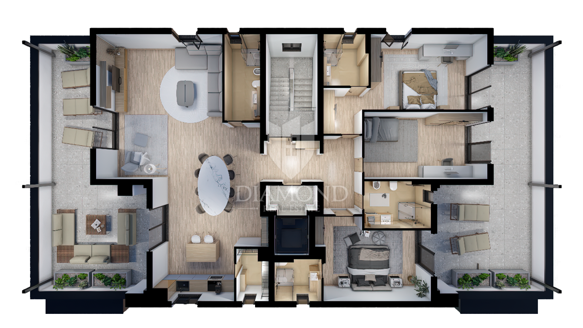 Razkošen penthouse z dvema strešnima terasama, 2 km od morja!
