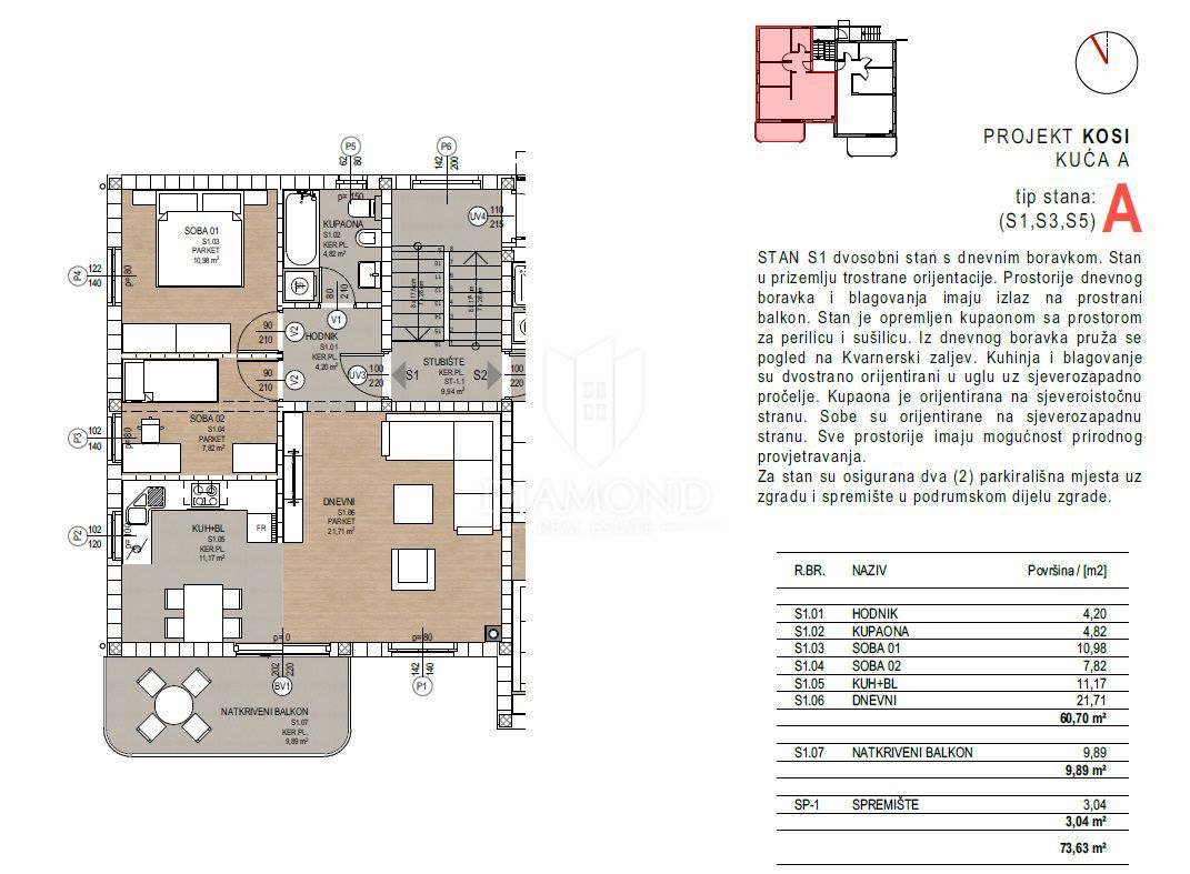 Apartmaj Kosi, Viškovo, 76m2