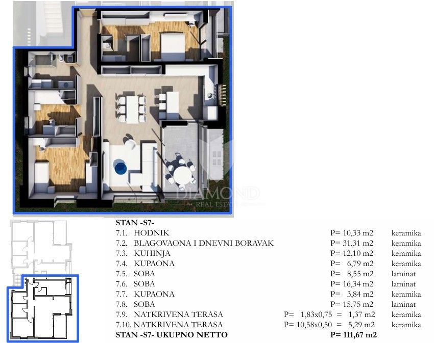 Apartmaj Labin, 111,67m2