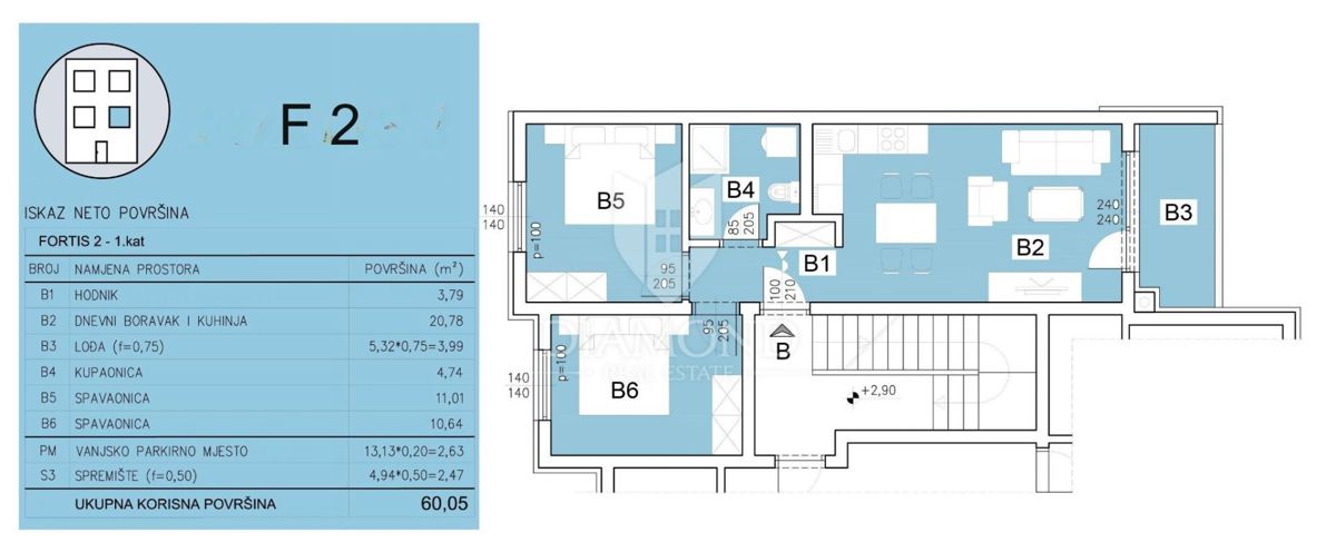 Pula novogradnja: 2 spalnici, loggia, parkirišče, shramba