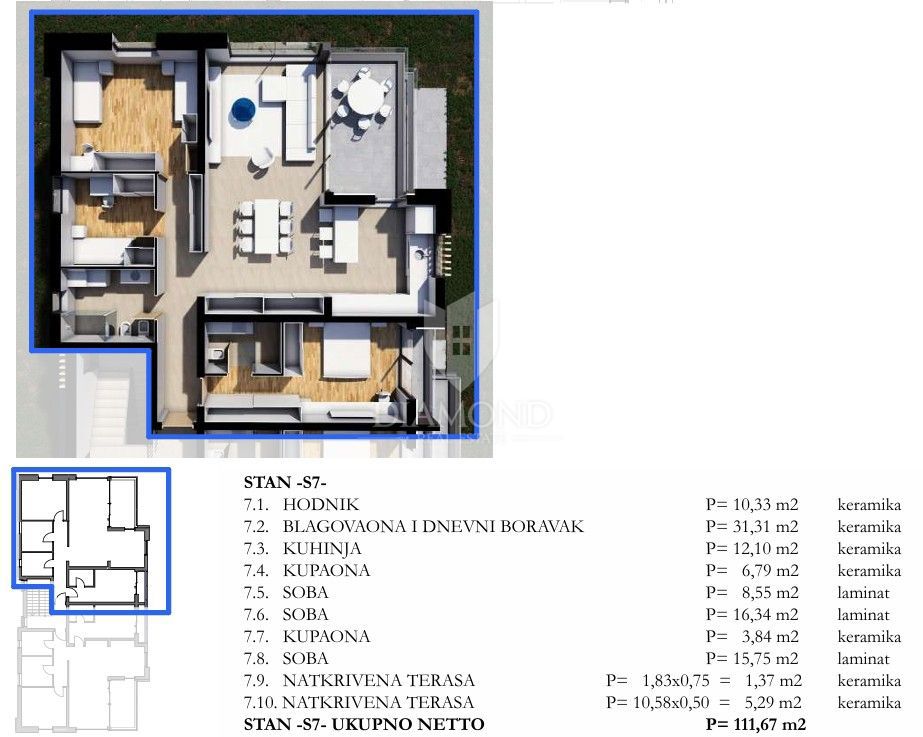 Apartmaj Labin, 111,67m2