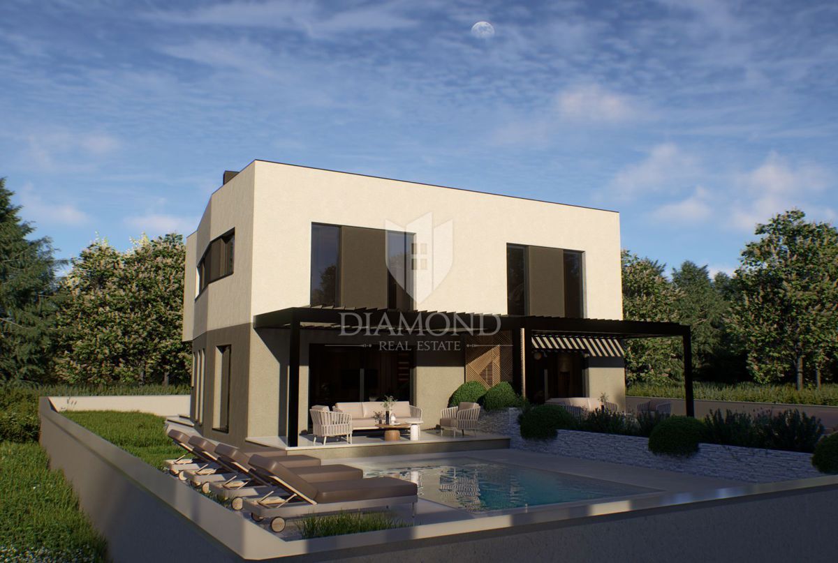 Moderna polpritlična hiša z bazenom - območje Medulina