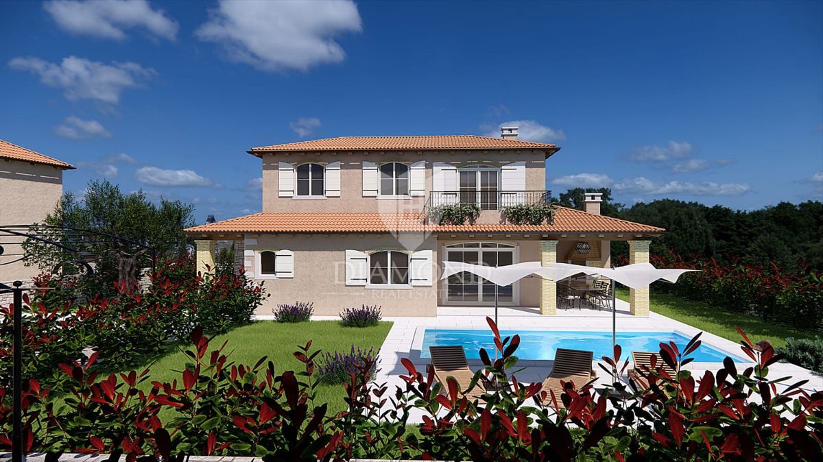 Žminj, okolica, vrhunska novogradnja z bazenom in letno kuhinjo