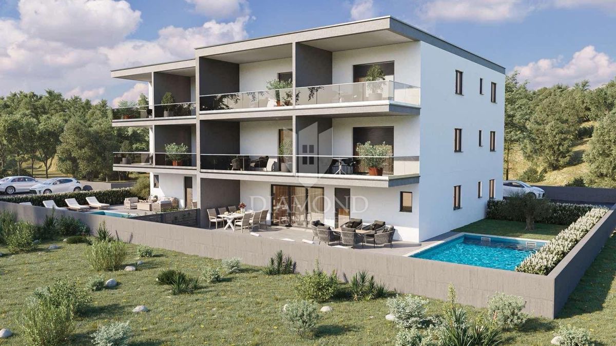 Novigrad, novogradnja, stanovanje z bazenom in 3 spalnicami!
