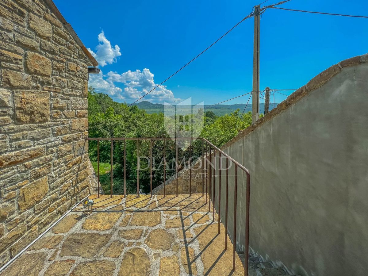 Okolica Oprtlja, dizajnerska kamnita hiša z bazenom