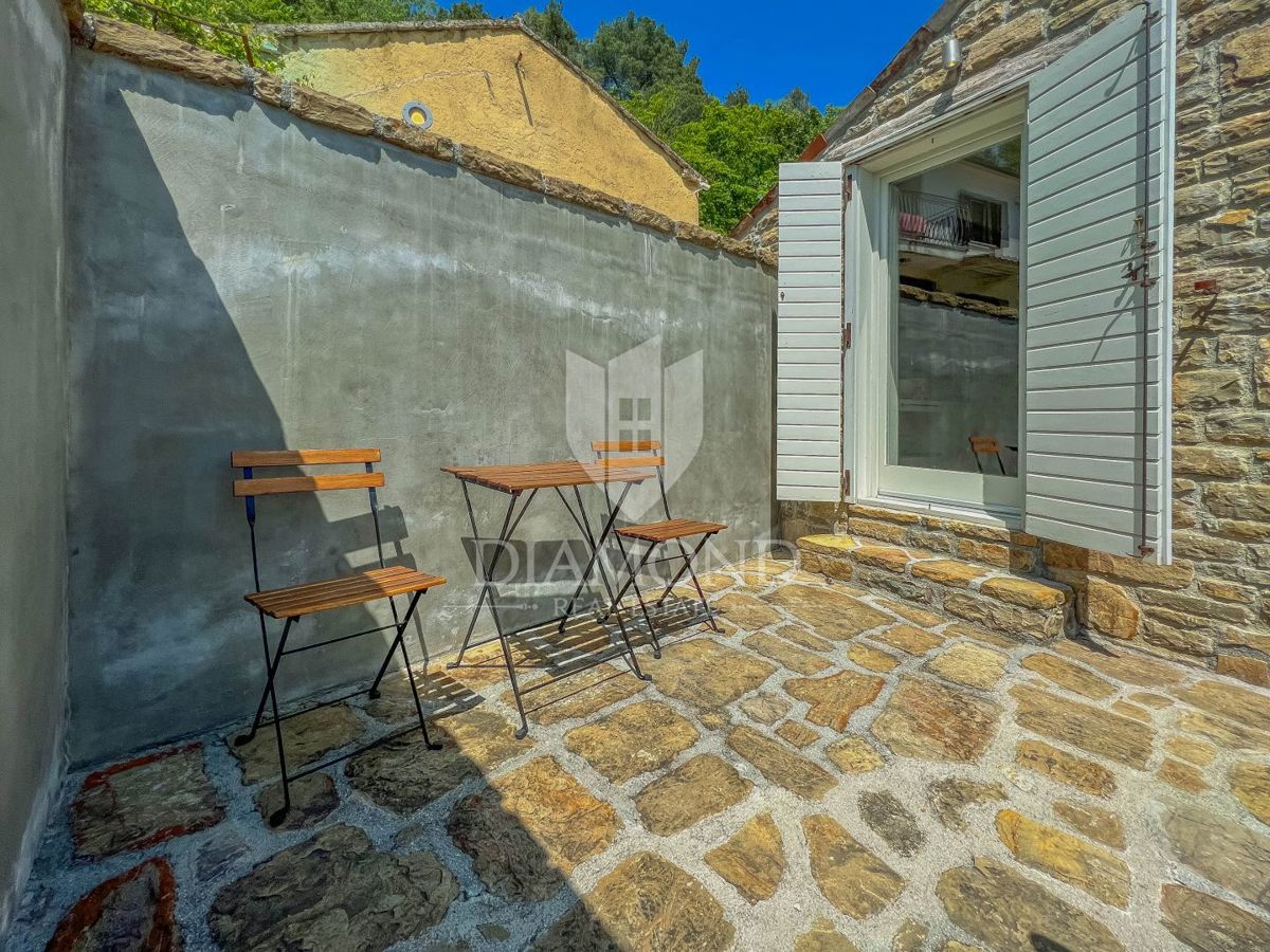 Okolica Oprtlja, dizajnerska kamnita hiša z bazenom