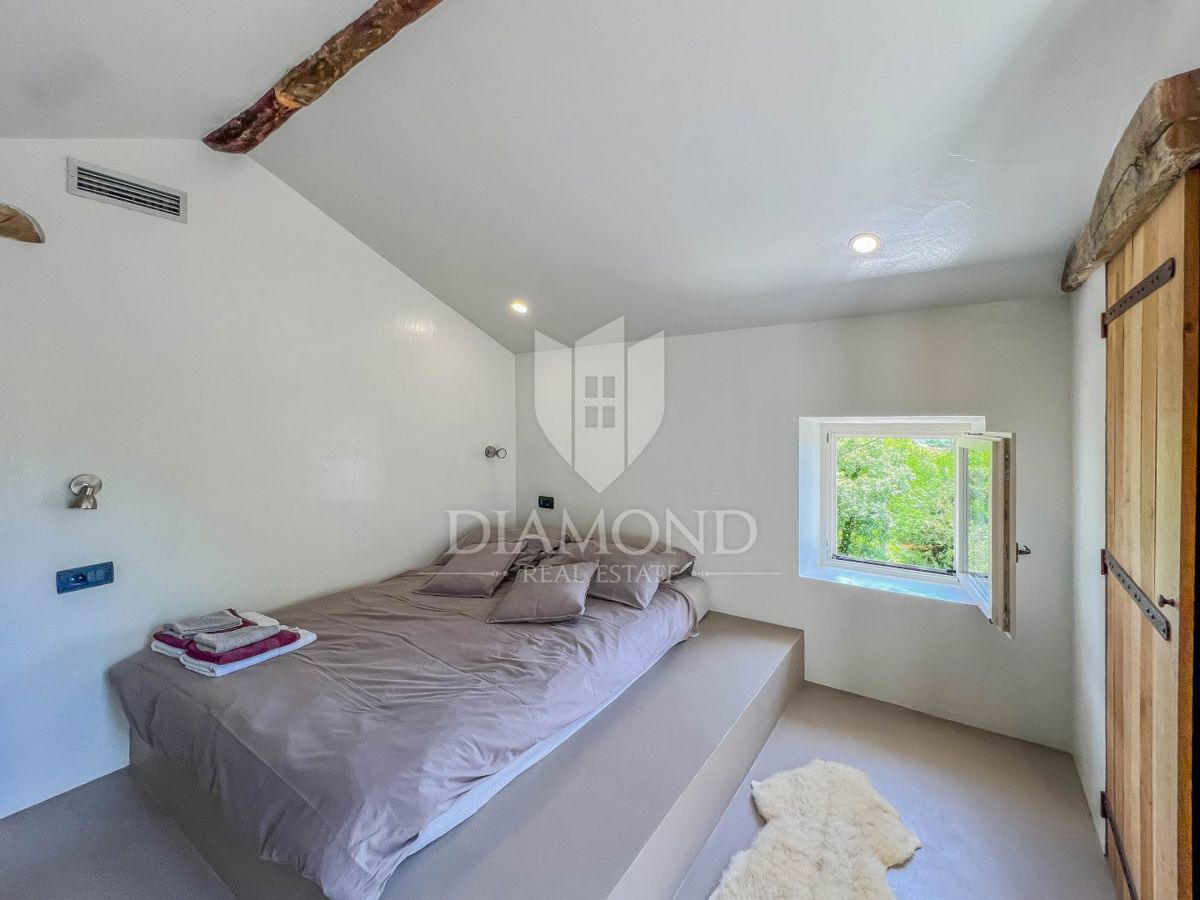 Okolica Oprtlja, dizajnerska kamnita hiša z bazenom