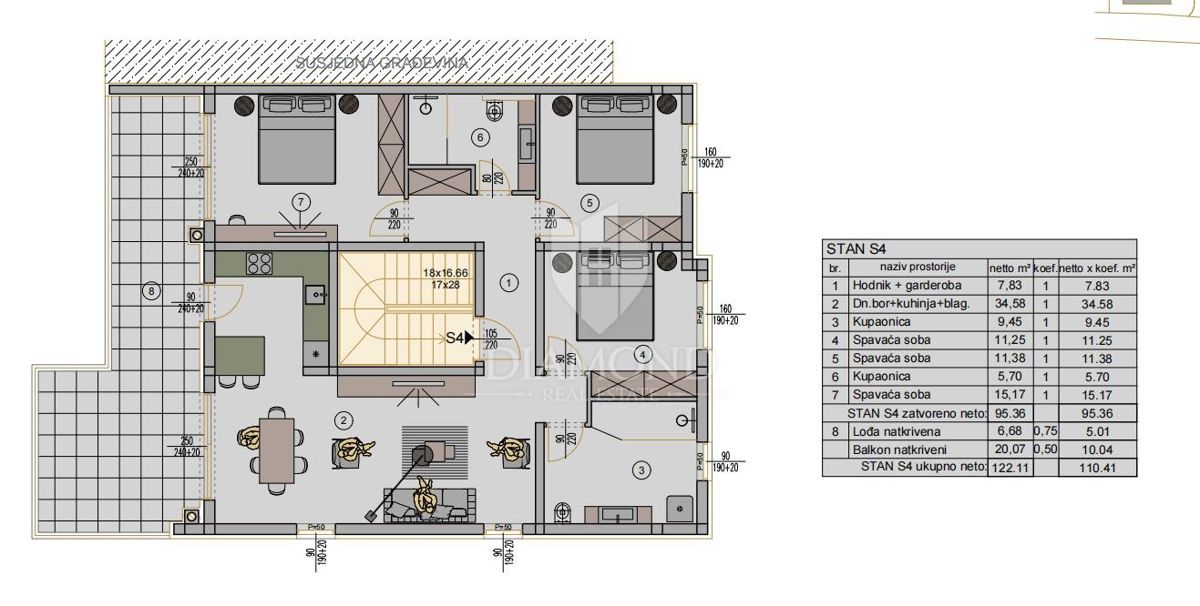 Apartmaj Kaštanjer, Pula, 112m2